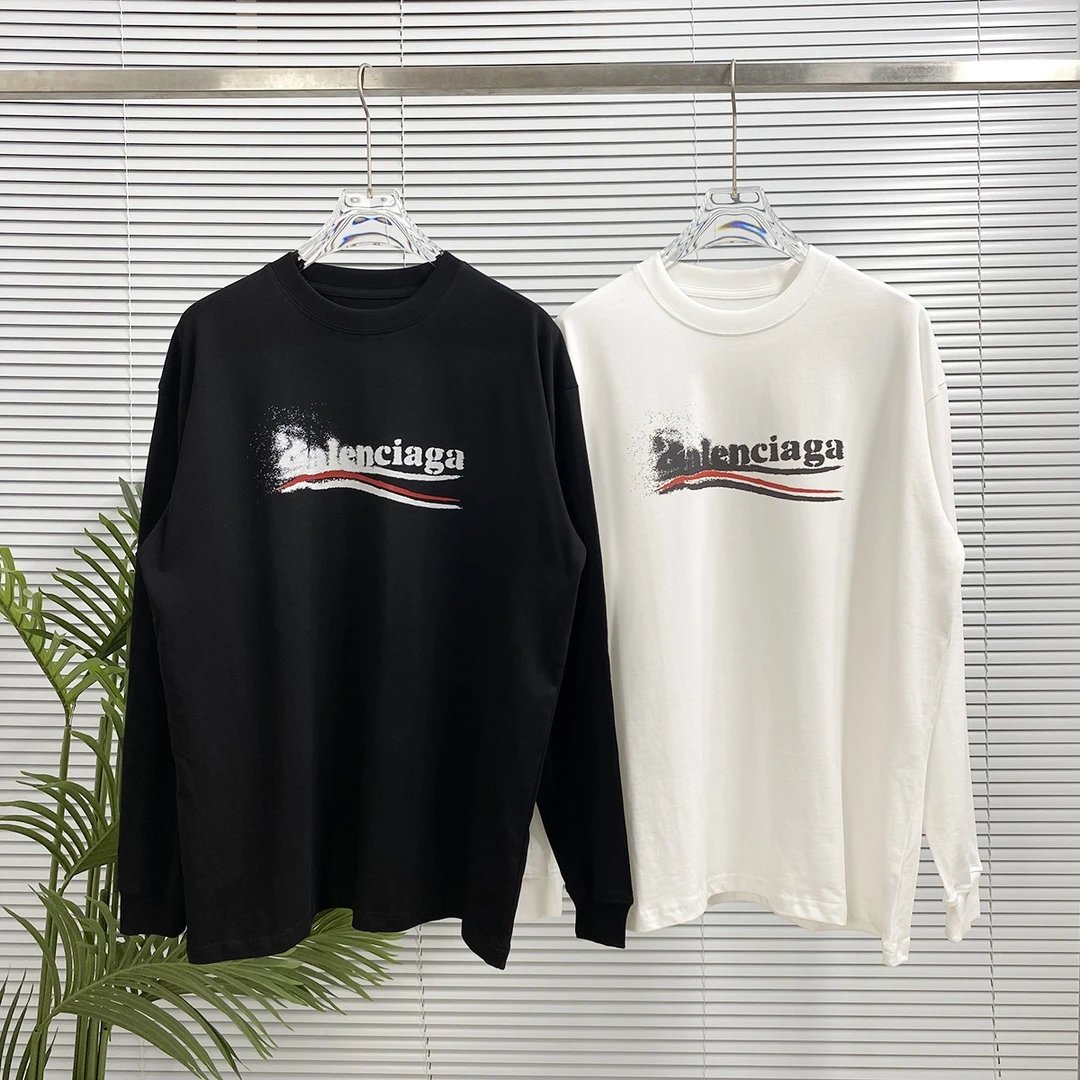 Balenciaga Hoodie New Fuzzy Snowflake Cola Wave Letter Long Sleeve T Round Neck Sweatshirt Long Sleeve Base Shirt Jacket Top Fashion Unisex Sports Casual Loose Fit Versatile Autumn Winter New Arrival