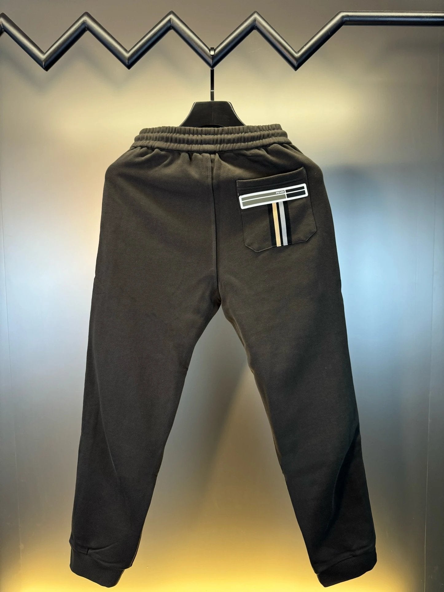 PRADA Sweatpants Metal Triangle Badge Tag logo Drawstring Jogger Sweatpants for Men and Women, Autumn and Winter Loose Fit, High Waist, Striped, Plus Size, Casual Pants