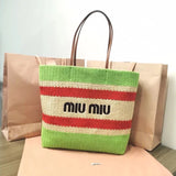 Miu Miu Bag Top version 【Original Custom】New Product Import Lafite Straw Woven Cotton Woven Tote Bag Beach Bag Shopping Bag Mother Bag Woven Bag5BG228The Only Pair of Quality Front Iconic Embroidery in the Market，Extra Light Capacity Super Large Mummy Bag