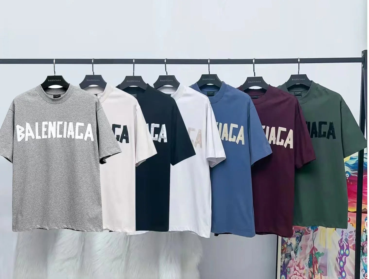 Balenciaga T-shirt Yellow Tape Print logo round Neck Short Sleeve25ss New Pure Cotton Unisex Style T T-shirt OS Loose Fit Base Shirt Top Half Sleeve T-Shirt