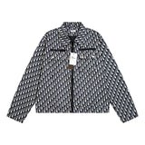 Dior Jackets Presbyopic Printed Canvas Denim Jacquard Lapel Jacket Casual Loose Versatile Zipper Cardigan Men and Women Same Style24ss Autumn and Winter New Products
