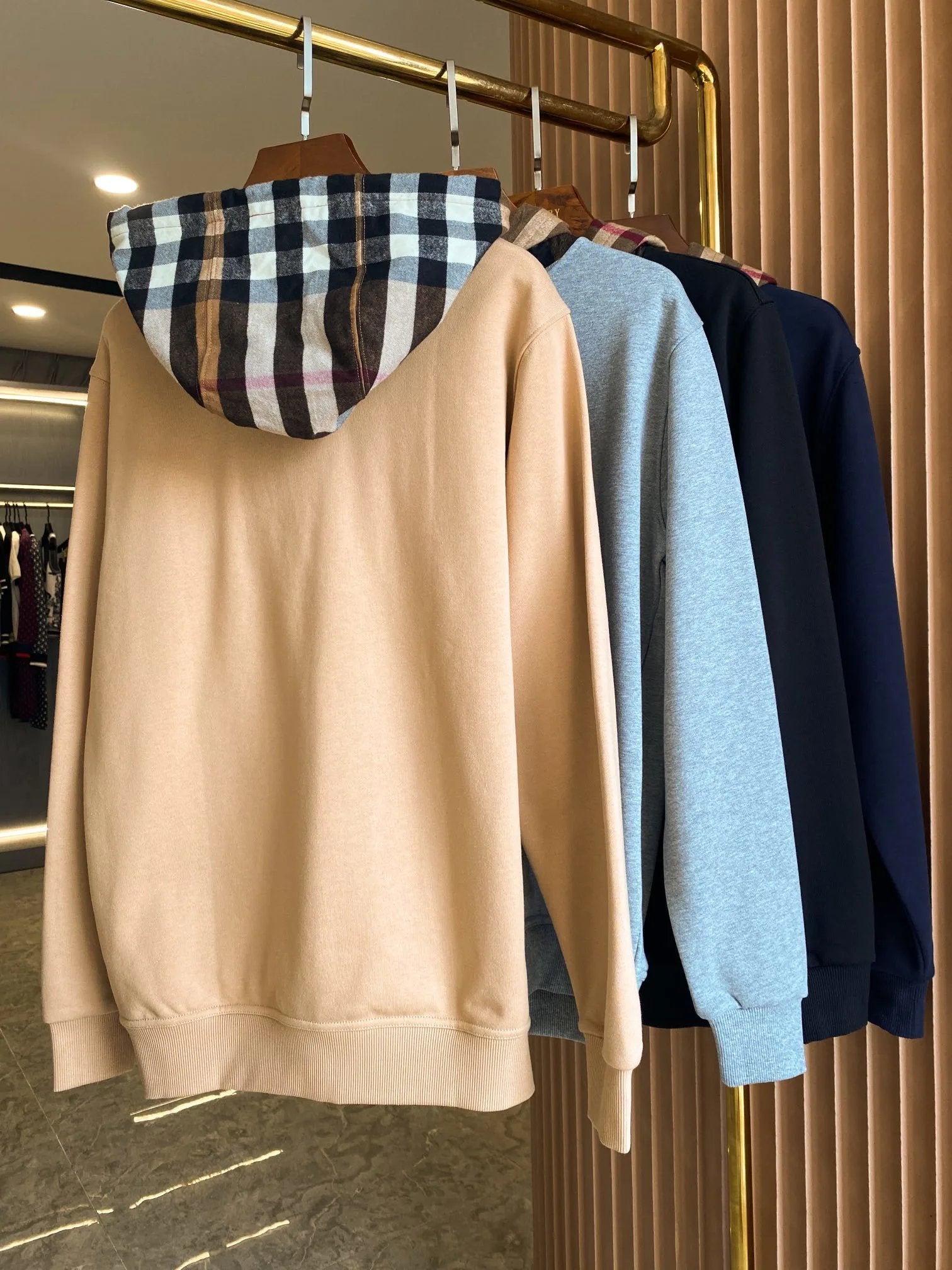 Burberry Hoodie Plaid Cotton Blend Hooded Sweatshirt Jacket
