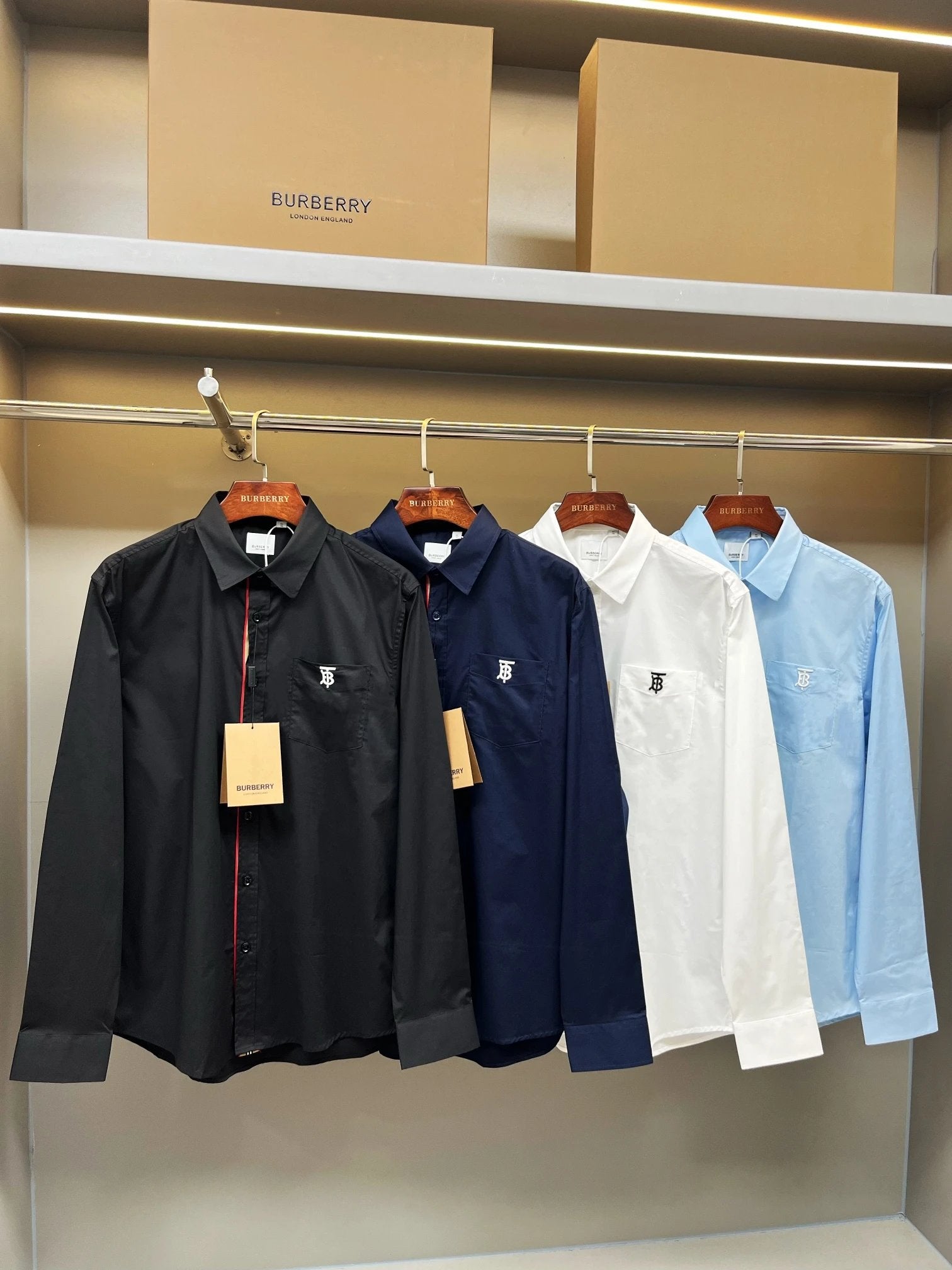 Burberry Shirt Pocket TB Embroidered Exclusive Logo Decorated Long Sleeve Shirt Unisex Versatile Casual