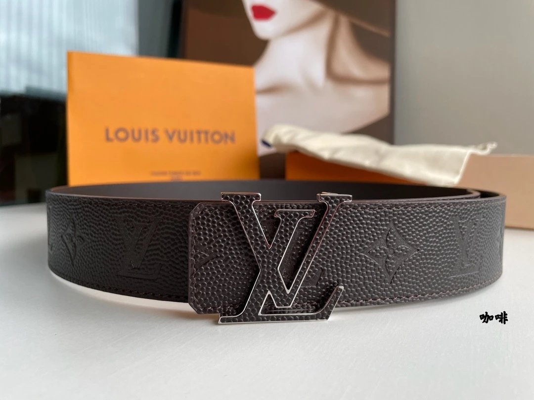 Louis Vuitton LV Belt Top version The Most New Belt4.0cm Men's Belt Metal Buckle Men's Leather Belt with Classic Chessboard Plaid Belt with Genuine Goods Packaging