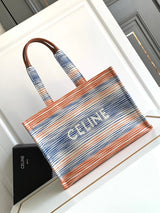 Celine women's bag Top version 【Super Original Leather】New Product cabas Summer Canvas Fabric Beach Bag Towel Series Tote Bag Denim Denim Small Size Tote Bag Large Shopping Bag Mummy Bag Brown Embossed Arc De Triomphe logo New tote Bag199162196762