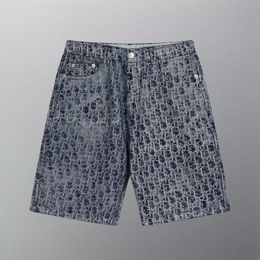 Dior shorts Allover Letter Print logo Denim Shorts Five-Point Pants25ss New Casual Summer Pants5Two-in-One Casual Sweatpants for Men and Women