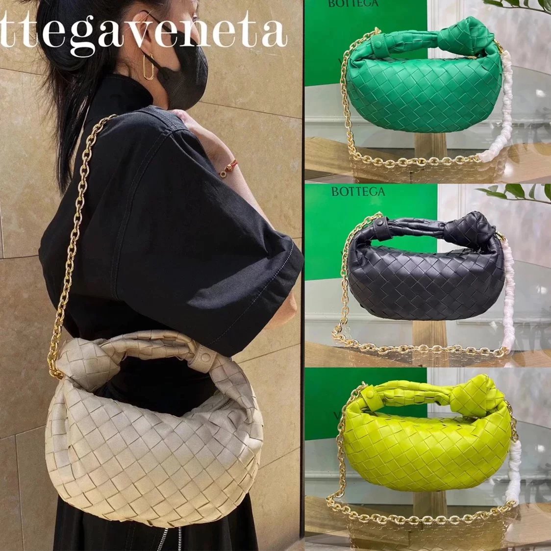 Bottega Veneta Women's Bag Top version 【Original Leather】2022Early Spring New Products Chain Version JODIE Handbag Woven Bag hobo Bag Knotted Dumpling Bag mini Chain Jodie Clause Bag Chain