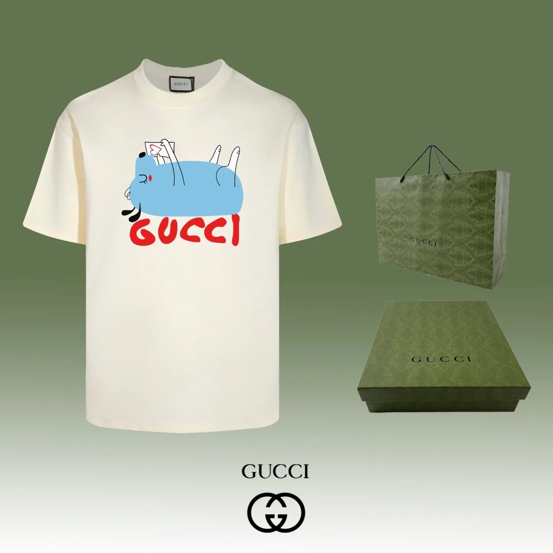 Gucci T-shirt Cartoon Pig Print on Chest logo round Neck Short Sleeve25ss New Pure Cotton Unisex Style T T-shirt OS Loose Fit Base Shirt Top Half Sleeve T-Shirt