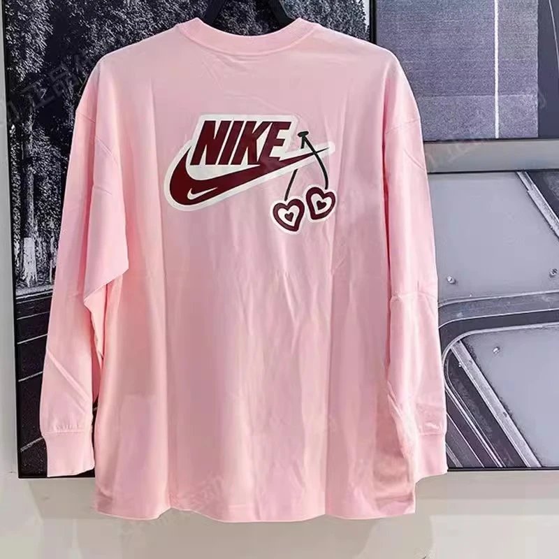 Nike Women's Spring and Autumn Sports Casual Love Embroidered Long-Sleeved Knitted Cotton Loose Breathable Top FD9933