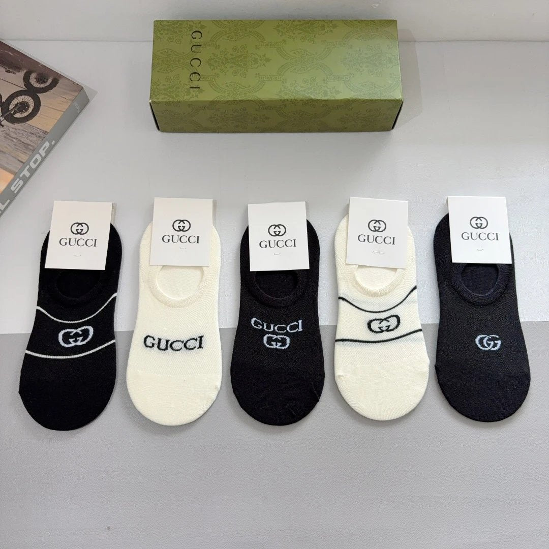 Gucci Sock 【a Box5Double】Classic Pair G Letters logo Breathable Fashion25ss New Short Cotton Socks Spring Summer Autumn Thin Business Sports Casual Versatile Deodorant Sweat-Absorbing
