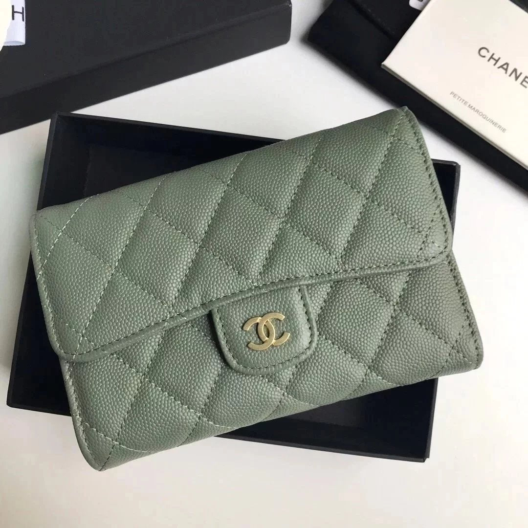 Chanel Wallet Top version 【Original Genuine Goods Leather】Women's Wallet Medium Three-Fold Wallet Caviar Cowhide Original Sheepskin Women's Wallet Card Holder Coin Purse Model Number A84341