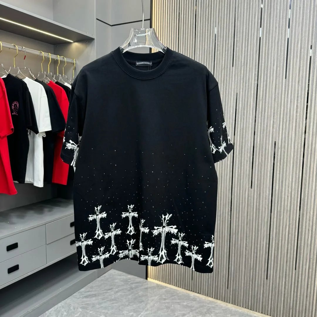 Chrome Hearts T-shirt Half-body Logo and Scattered Rhinestone Embellishments logo round Neck Short Sleeve25ss New pure cotton T Unisex T-Shirt OS Drop Shoulder Loose Fit Base Shirt Top T-Shirt Short Sleeve