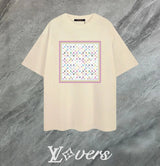Louis Vuitton LV T-shirt Square Colorful Mesh Print on the Chest logo round Neck Short Sleeve25ss New pure cotton T Unisex T-Shirt OS Loose Fit Base Shirt Top Half Sleeve T-Shirt