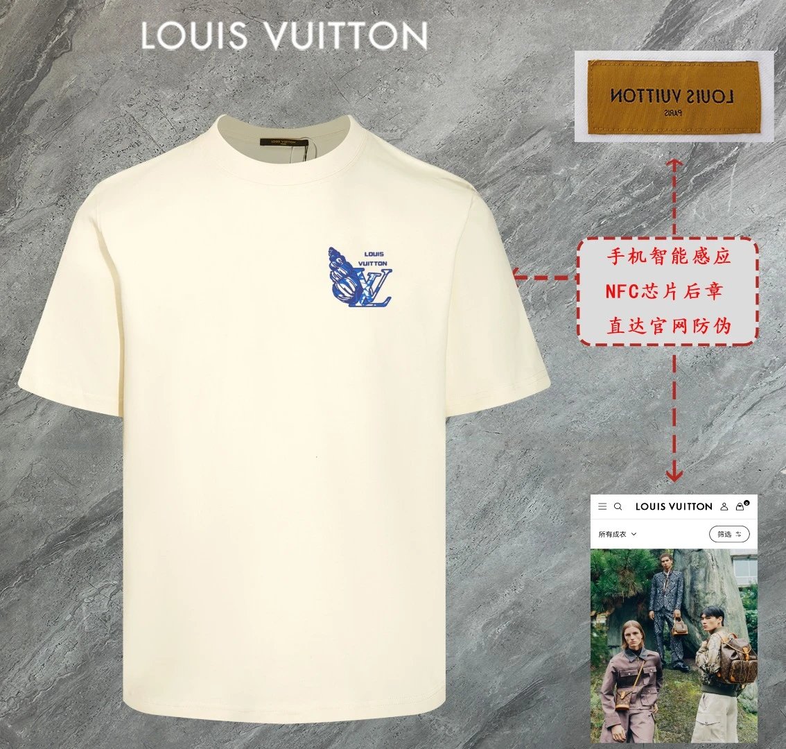 Louis Vuitton LV T-shirt Front Conch Print logo round Neck Short Sleeve25ss New Pure Cotton Unisex Style T T-shirt OS Loose Fit Base Shirt Top Half Sleeve T-Shirt