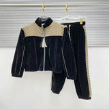 Gucci Sports suit Autumn and Winter New Classic Full of Presbyopic Letter Printing Stitching Velvet Suit Men's Casual