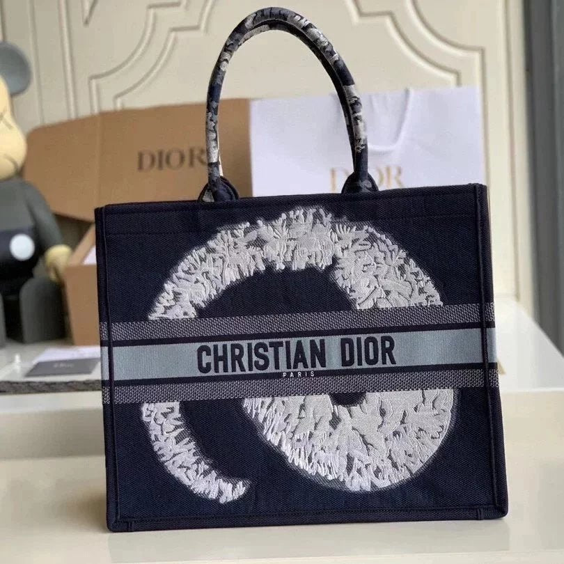 Dior Women's Bag Top version Same Style as Stars2023New Product BookTotemini Tote Bag Houndstooth Mini Small Sized Large Canvas Embroidered Shopping Bag Handbag Shoulder Bag Women's Bag