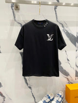 Louis Vuitton LV T-shirt Collar Logo Small Ski Lettering LOGO Embroidered Crew Neck Short Sleeve Pure Cotton T Unisex T-Shirt OS Loose Fit Base Shirt Casual Simple T-Shirt