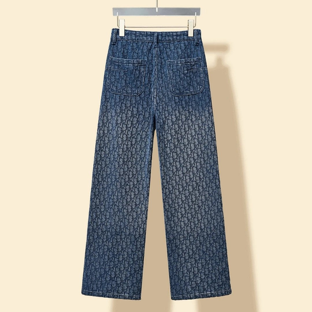 Dior Jeans Gradient Full Print Straight Leg Jeans Long Pants Women Versatile Casual