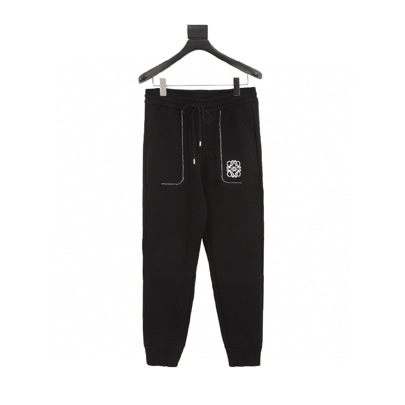 LOEWE Sweatpants Logo and Pocket Trim Embroidered Cotton Trousers for Men and Women