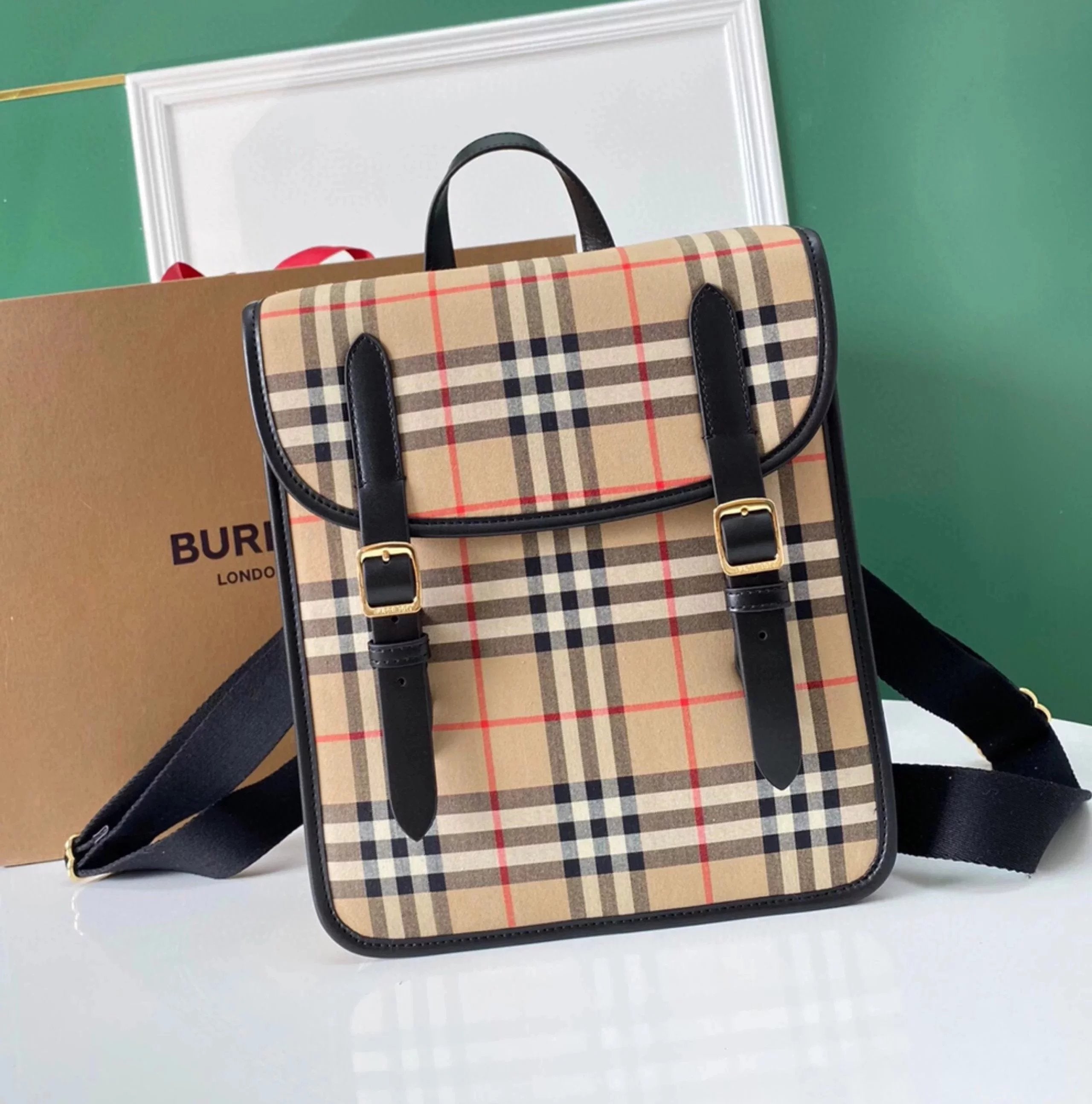Burberry backpack Top version 【Original Order】2023Latest Plaid Cutting Piece Nevis Backpack Backpack Schoolbag！Vintage Retro Plaid Combined with Durable Nylon Cutting Piece