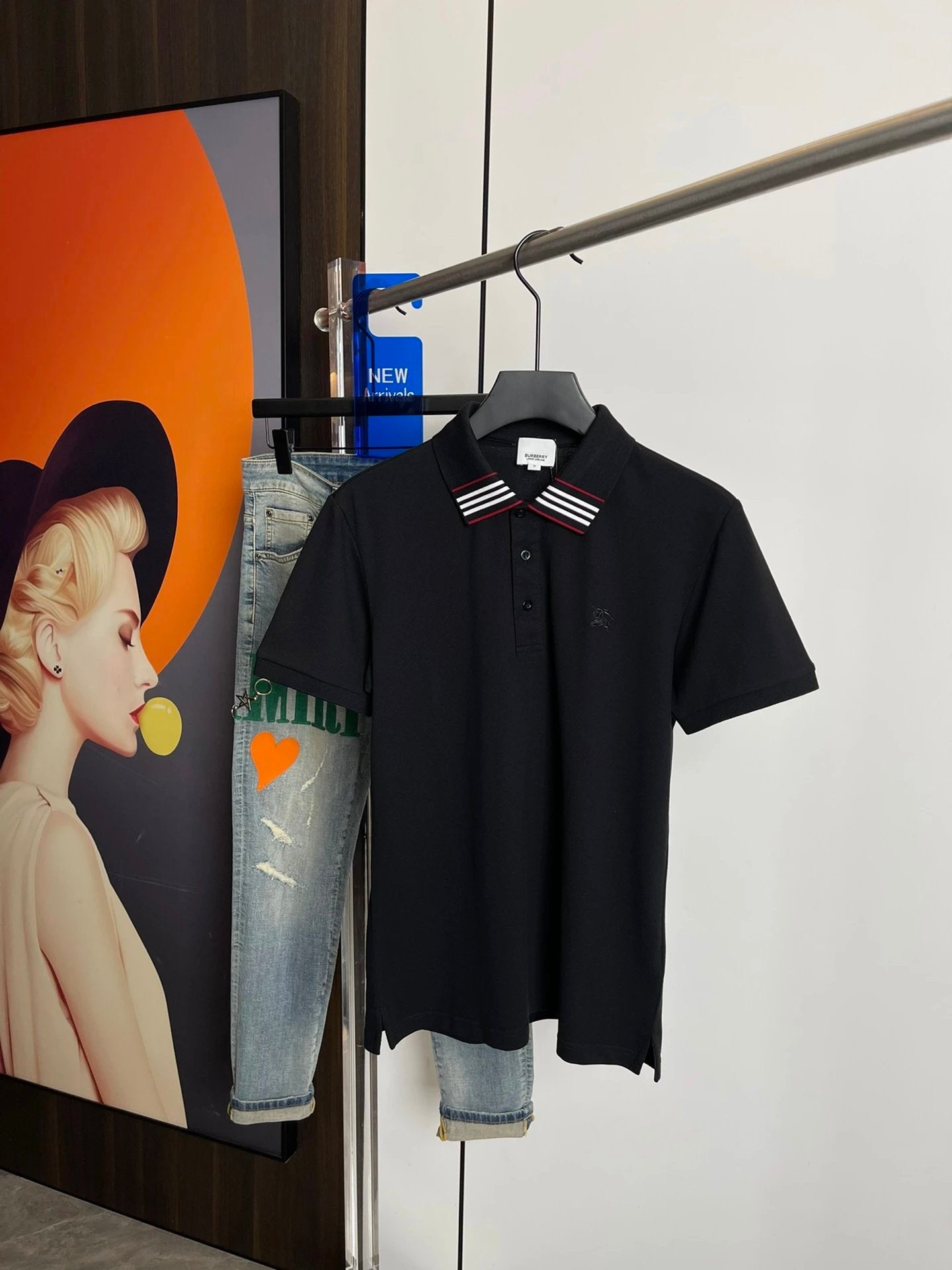 Burberry T-shirt Striped Neckline POLO Short Sleeve Turn-down Collar Shirt Unisex Summer Solid Color Loose Fit T Business Commuter Short Sleeve Shirt Plus Size