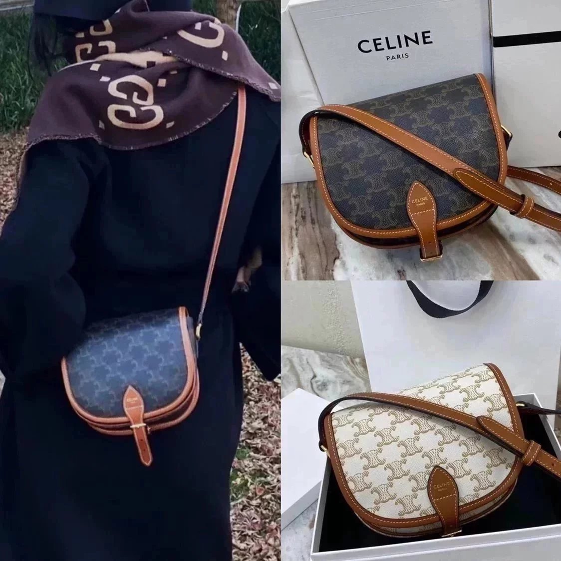 Celine women's bag Top version 【Kowloon Leather Edition】2021Spring and Summer New FOLCOTRIOMPHE191502Saddle Bag Crossbody Bag Shoulder Bag Women's Bag