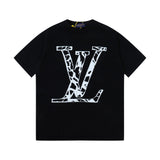 Louis Vuitton LV T-shirt Back Blue Floral Knit Letters logo round Neck Short Sleeve25ss New Pure Cotton Unisex Style T Casual T-Shirt Base Layer Shirt OS Loose Fit Half Sleeve Top Plus Size
