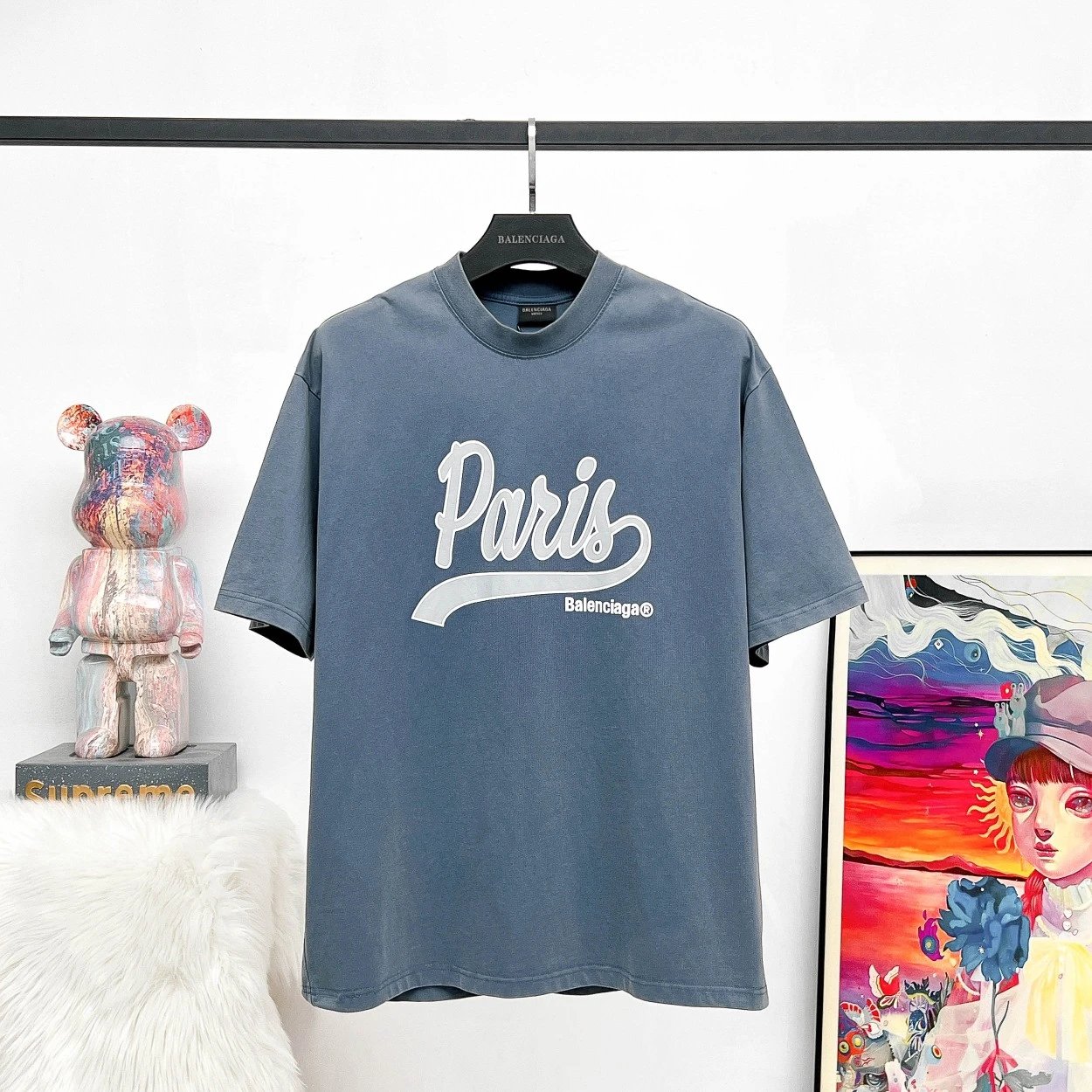 Balenciaga T-shirt Paris Printed Washed Vintage logo round Neck Short Sleeve25ss New Pure Cotton Unisex Style T T-shirt OS Loose Fit Base Shirt Top Half Sleeve T-Shirt