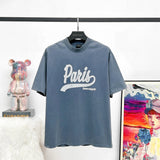 Balenciaga T-shirt Paris Printed Washed Vintage logo round Neck Short Sleeve25ss New Pure Cotton Unisex Style T T-shirt OS Loose Fit Base Shirt Top Half Sleeve T-Shirt