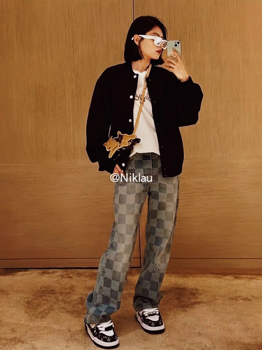 Louis Vuitton LV Sweatpants 3DDamier Jacquard Pattern Women's Versatile Casual Loose Fit