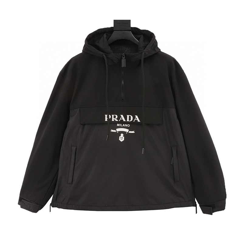 PRADA Jackets  Letter Logo Half Zipper Hooded Jacket for Men and Women