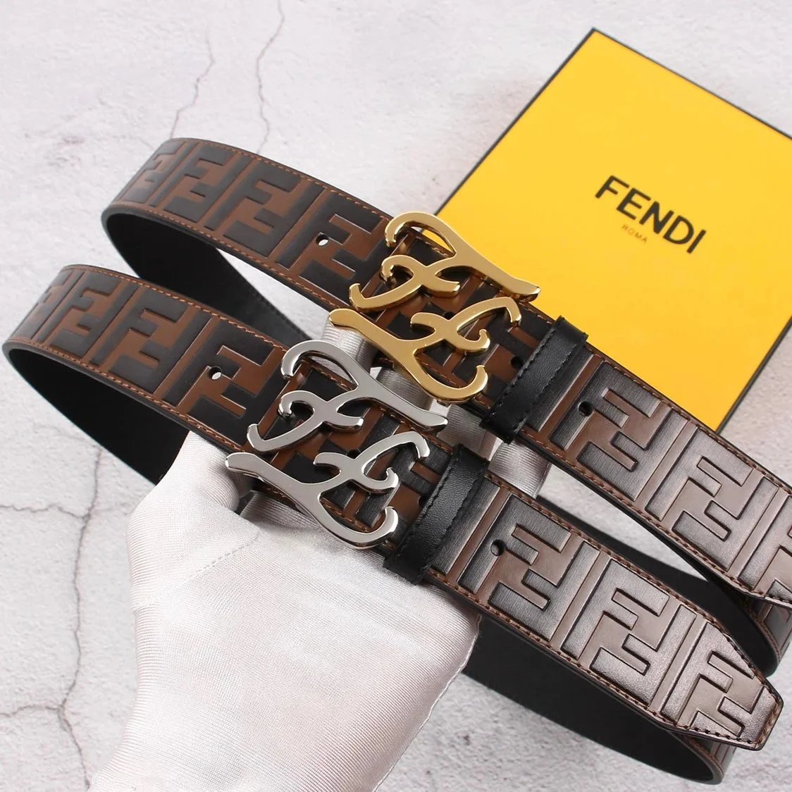 FENDI Belt Top version Belt Men's and Women's Belt Italy Imported Cowhide Leather Pure Original Leather Men's Belt Smooth Buckle Man's Belt f Home Belt3.8Centimeter Wide