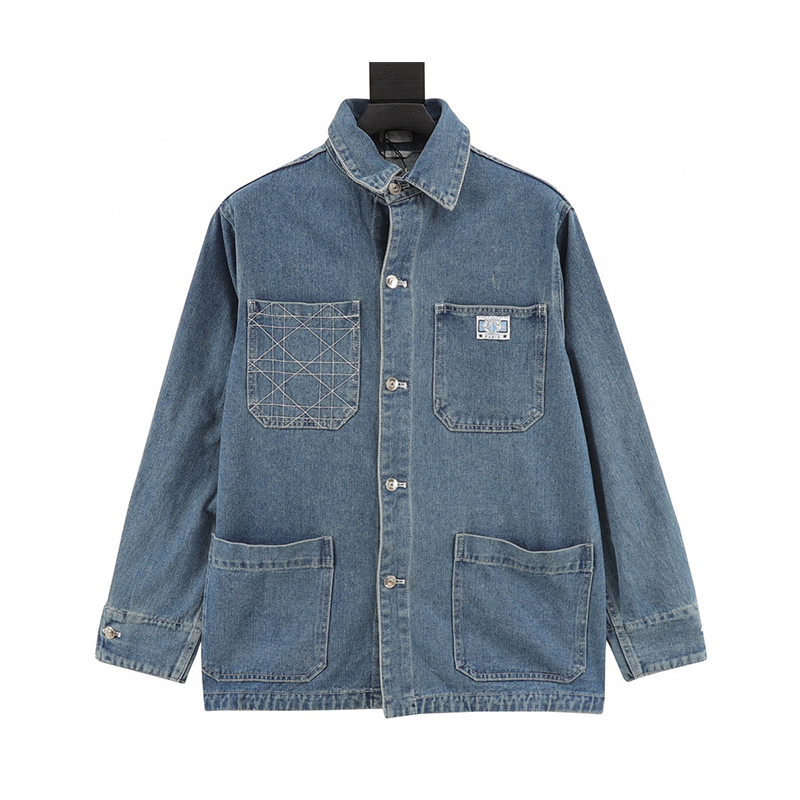 Dior Shirt Patch Logo Denim Shirt Jacket Same Style for Men and Women