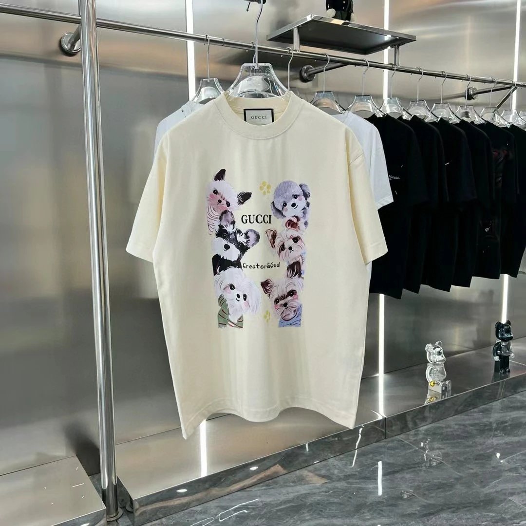 Gucci T-shirt Chest Dog Pattern Print logo round Neck Short Sleeve25ss New Pure Cotton Unisex Style T T-shirt OS Loose Fit Base Shirt Top Half Sleeve T-Shirt