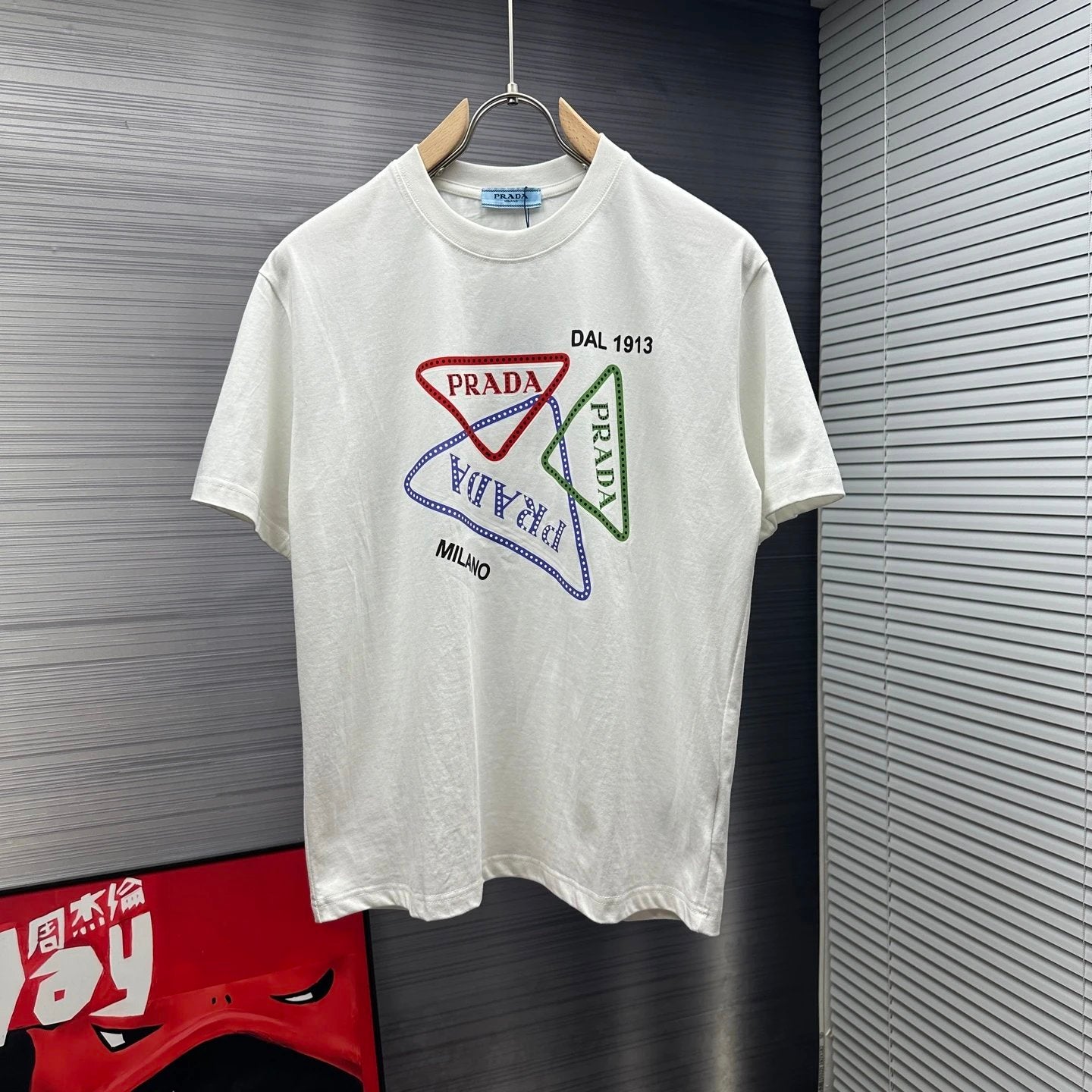 PRADA T-shirt Front Triangle Print logo round Neck Short Sleeve25ss New pure cotton T Unisex T-Shirt OS Loose Fit Base Shirt Top Half Sleeve T-Shirt