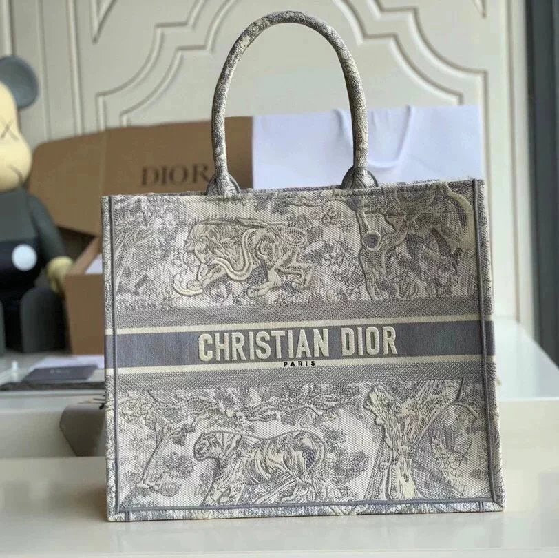 Dior Women's Bag Top version Same Style as Stars2023New Product BookTotemini Tote Bag Houndstooth Mini Small Sized Large Canvas Embroidered Shopping Bag Handbag Shoulder Bag Women's Bag