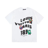 Louis Vuitton LV T-shirt Chest1854Cartoon Doodle Letter Print logo round Neck Short Sleeve25ss New pure cotton T Unisex T-Shirt OS Drop Shoulder Loose Fit Base Shirt Top T-Shirt Short Sleeve