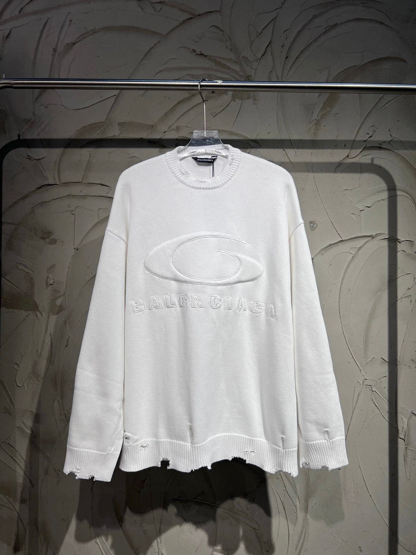 Balenciaga Sweater 3D Embossed Sweater Knitwear Large Letter Crew Neck Sweater Long Sleeve Pullover Unisex Thickened OS Loose Fit Top Versatile Casual Jacket Lazy Style