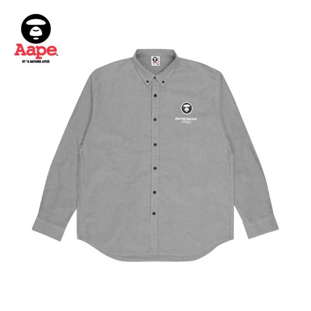 Bape Shirt Top Version Men's Spring and Summer Face Badge Letter Embroidery Solid Color Casual Long Sleeves Shirt