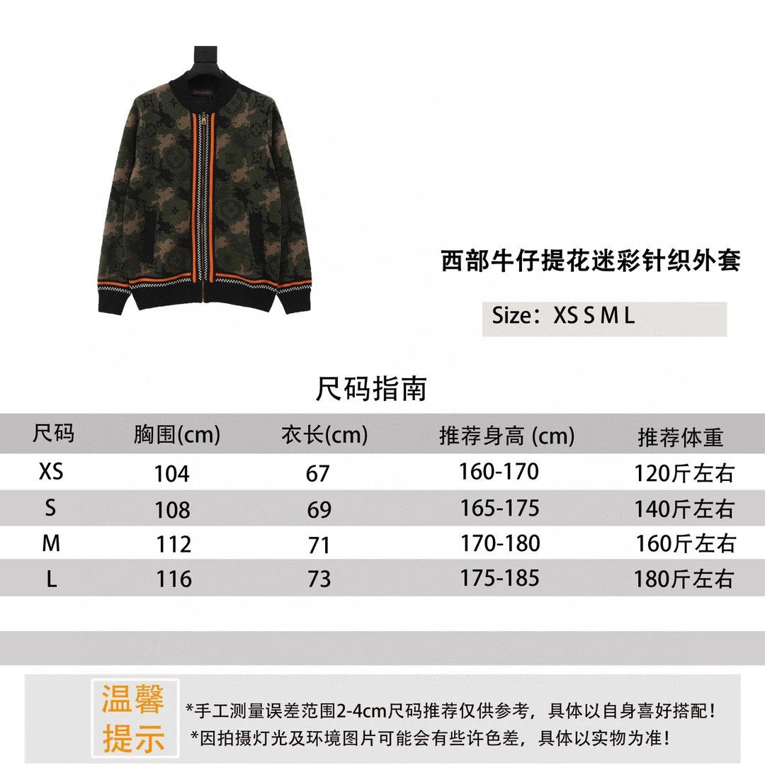 Louis Vuitton LV Jackets Western Denim Jacquard Camouflage Knitted Coat for Men and Women