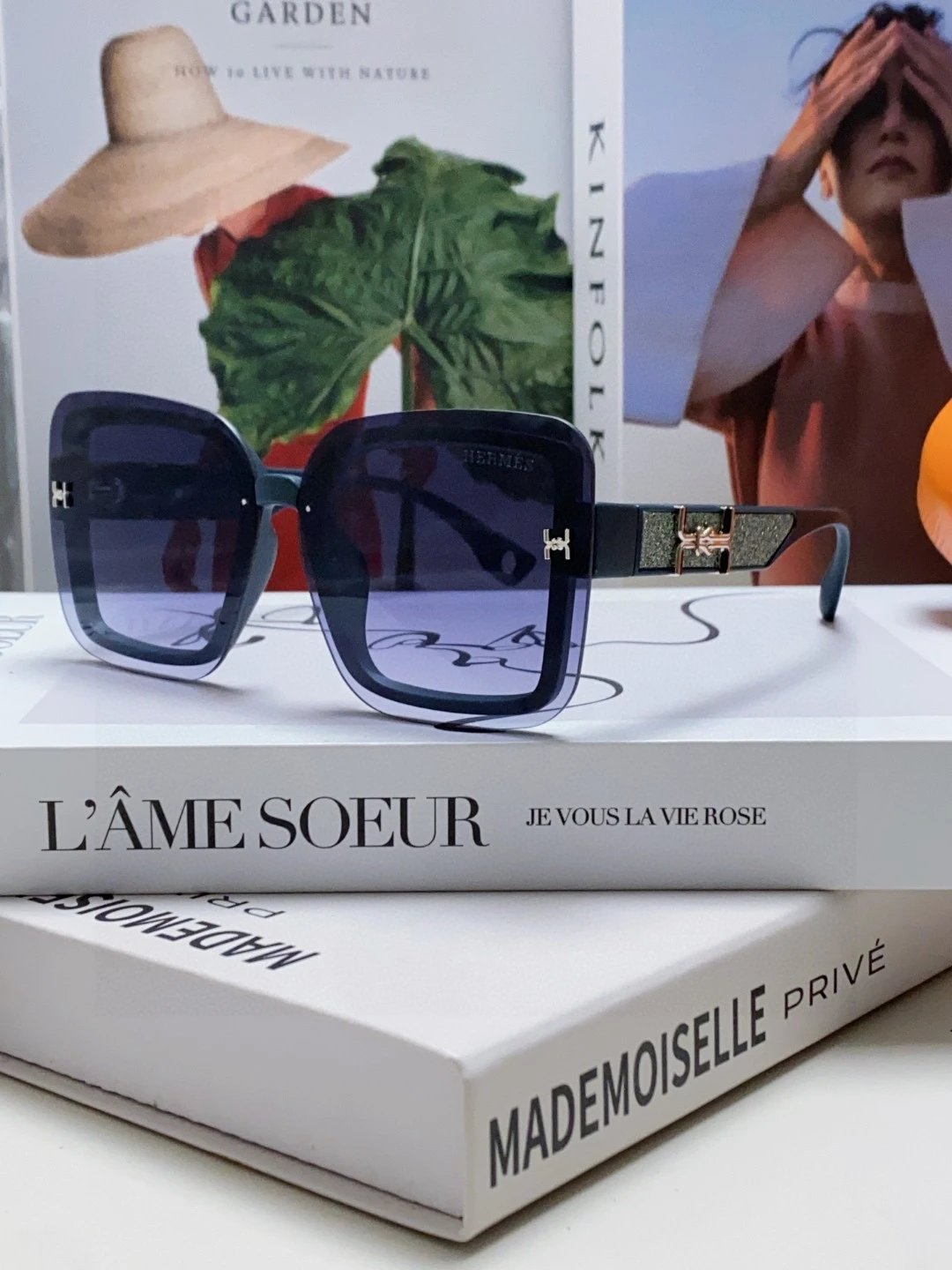 Hermes Sunglasses Square Frame Sunglasses Slimming No Prescription UV Protection Women Driving Beach Fishing25ss New Sports Casual Versatile