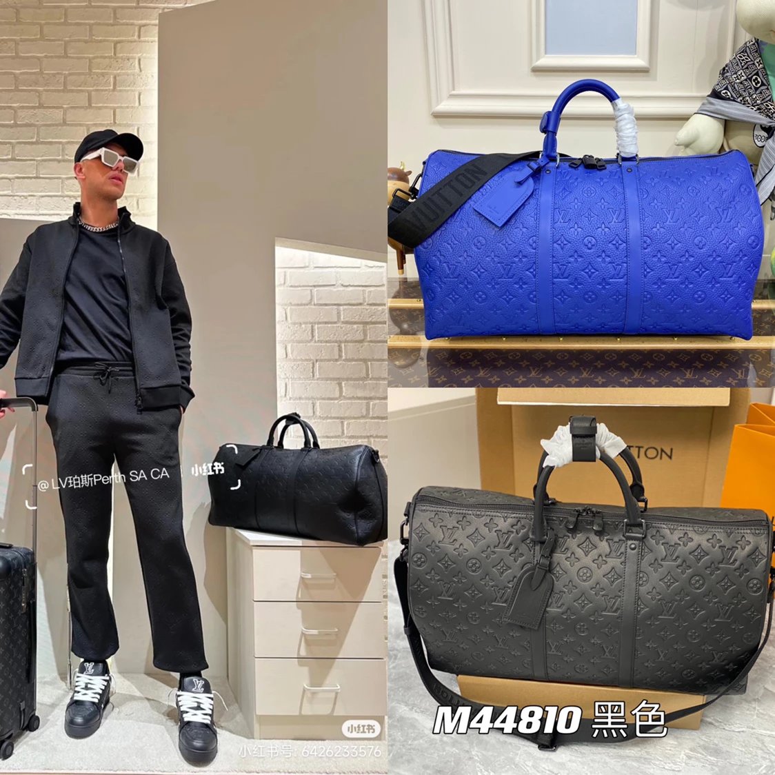 Louis Vuitton LV Travel Bag Top version 24New Version M44810KeepallBandouliere50Travel Bag Black Cowhide Embossed Men's Handbag Shoulder Messenger Bag Luggage Bag Travel Bag Luggage Bag44810New Version Ribbon Style Shoulder Strap