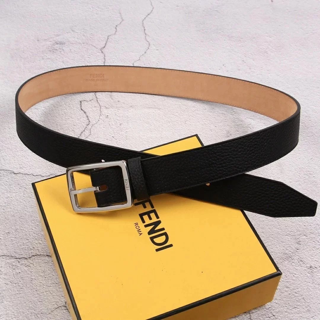 FENDI Belt Top version 【Spot High Quality】Leather Belt Men's Leather Business Pin Buckle Casual Belt