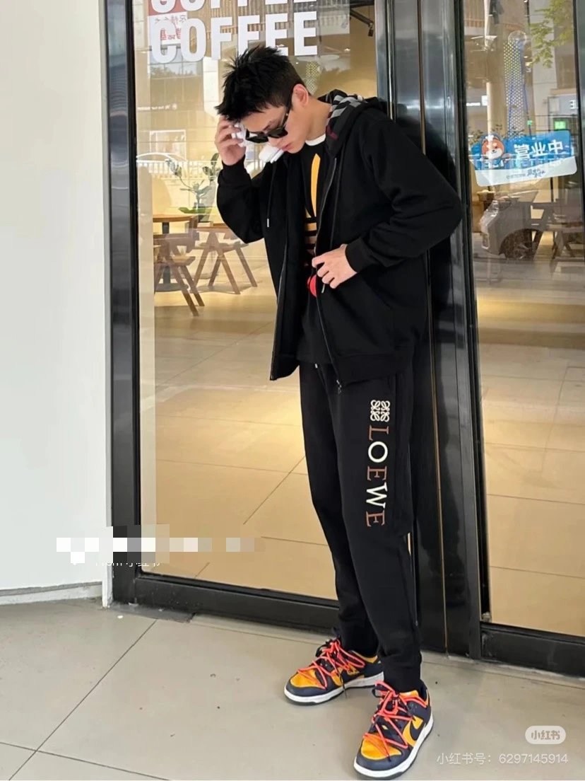 LOEWE Sweatpants Embroidery logo Drawstring Jogger Sweatpants for Men and Women, Autumn and Winter Loose Fit, High Waist, Color Block, Plus Size, Casual Pants