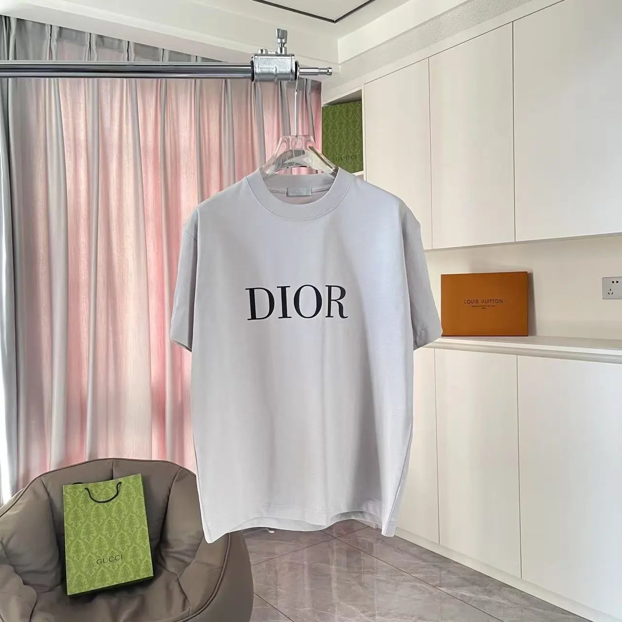 Dior T-shirt Chest Letter Print logo round Neck Short Sleeve25ss New pure cotton T Unisex T-Shirt OS Loose Fit Base Shirt Top Half Sleeve T-Shirt