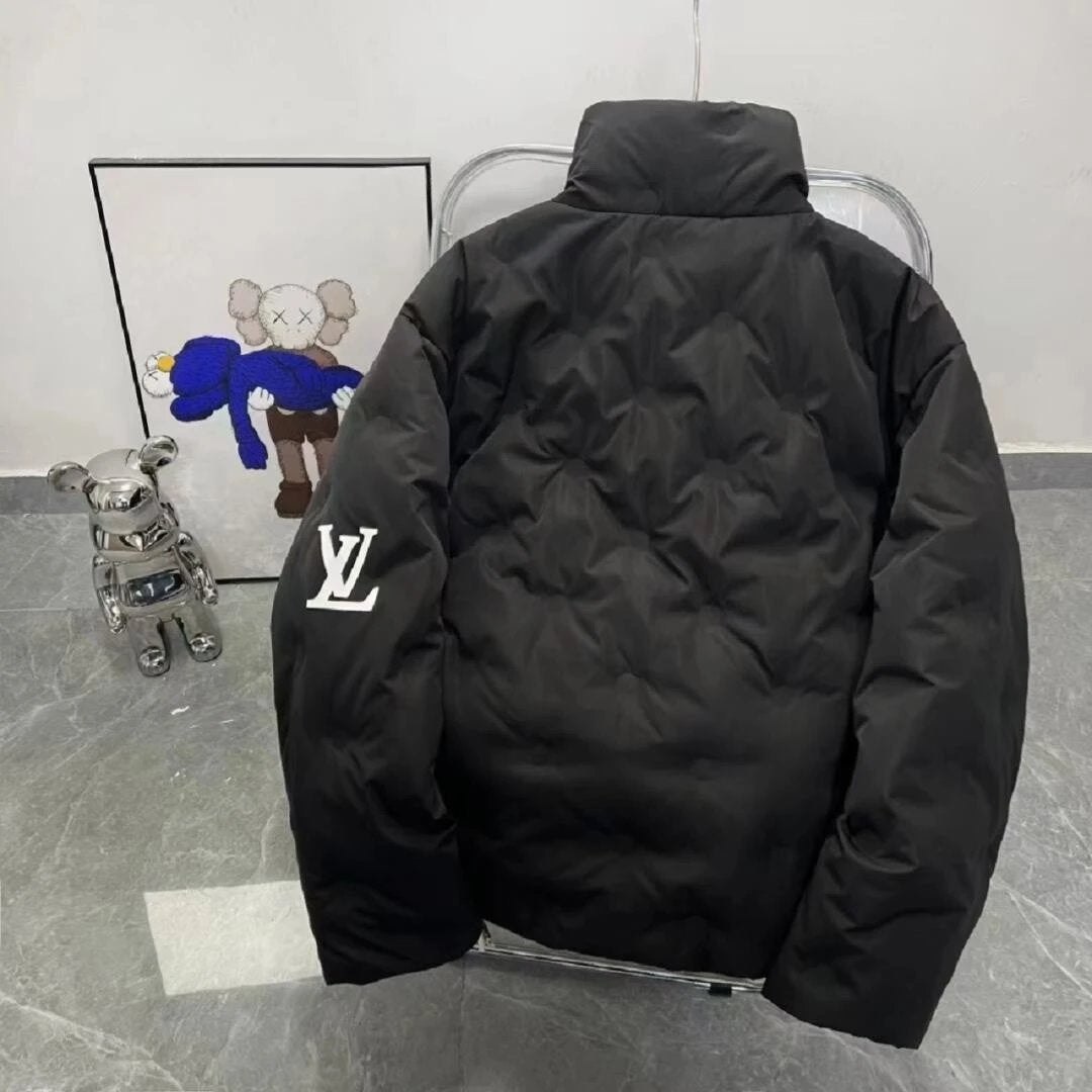 Louis Vuitton LV Down Jacket Full Embossed Print logo Stand Collar Down Jacket Unisex Fluffy Hooded Long Sleeve Puffer Coat Winter Thickened Warm Outerwear Loose Versatile Fashion