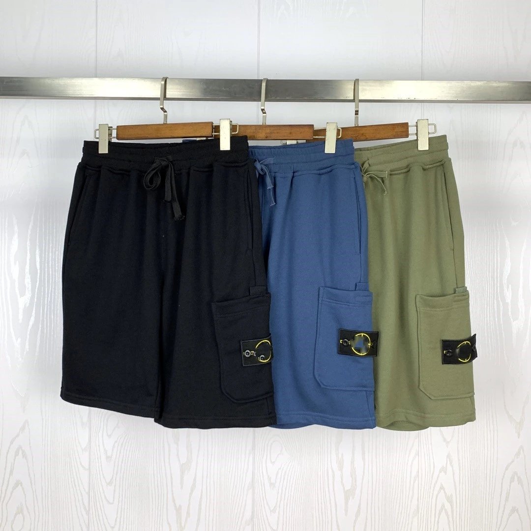 Stone Island Sweatpants Summer New European and American Fashion Brand Single Pocket Solid Color Short Sleeve Men's Loose Cotton Shorts