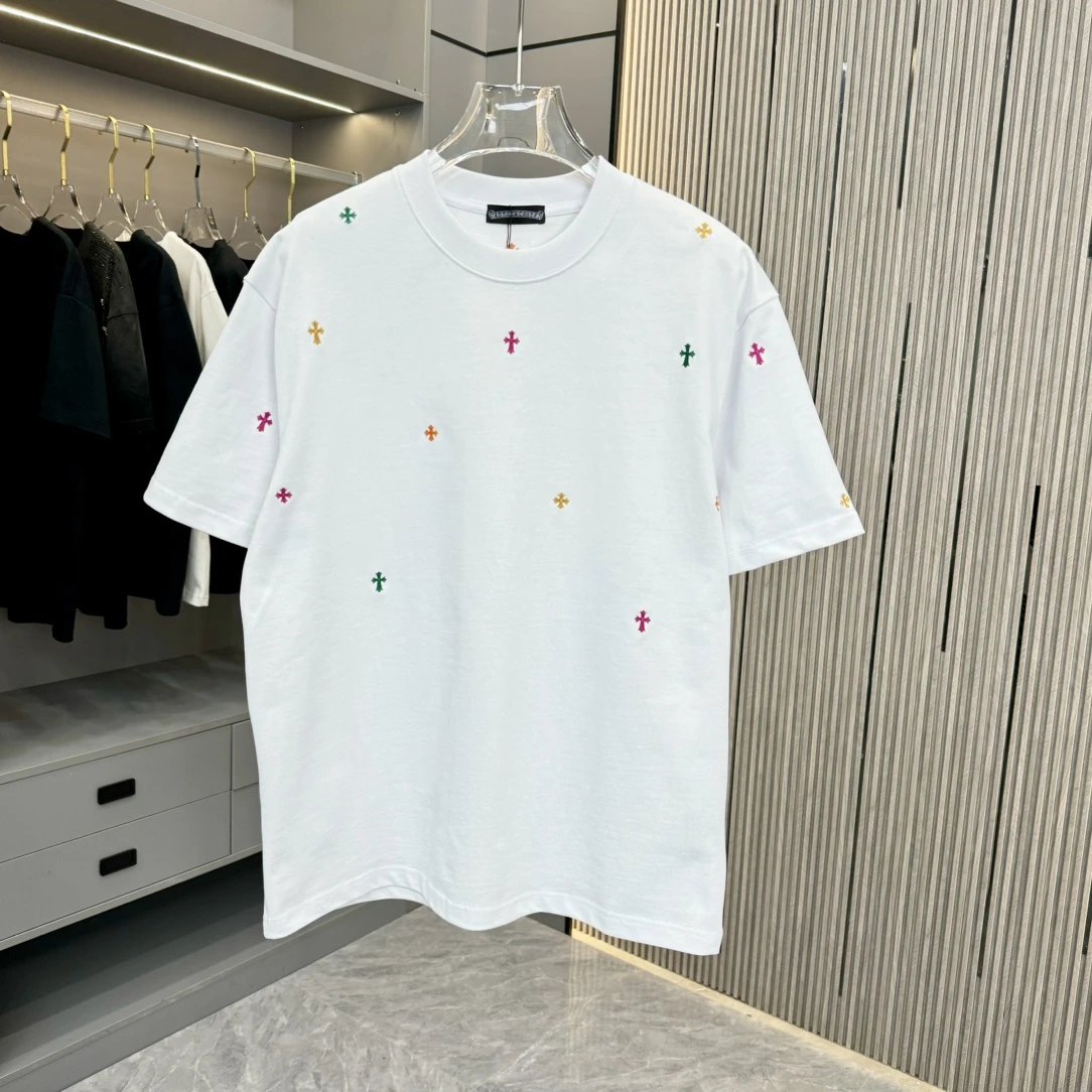 Chrome Hearts T-shirt Half-body Embroidery logo round Neck Short Sleeve25ss New Pure Cotton Unisex Style T T-shirt OS Loose Fit Base Shirt Top Half Sleeve T-Shirt