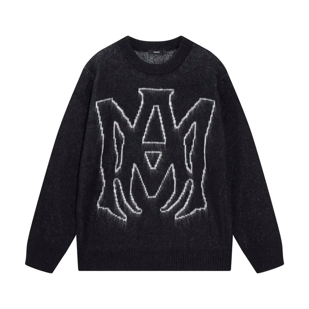 Amiri Sweater Large logo Mohair Sweater Loose All-Matching Pullover round Neck Sweater os Unisex Sweater Inner Layer24ss Autumn and Winter New Products