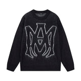 Amiri Sweater Large logo Mohair Sweater Loose All-Matching Pullover round Neck Sweater os Unisex Sweater Inner Layer24ss Autumn and Winter New Products